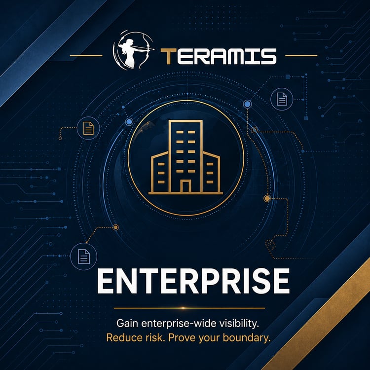 Teramis enterprise CUI discovery solution for organizations that need enterprise-wide visibility, CMMC boundary validation, and defensible CUI scoping. Teramis enterprise CUI discovery solution for organizations that need enterprise-wide visibility, CMMC boundary validation, and defensible CUI scoping.