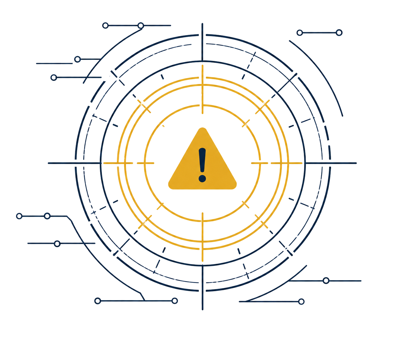 Teramis CUI discovery warning reticle icon with gold alert symbol and clean technical targeting lines representing CMMC scope risk and controlled information visibility.